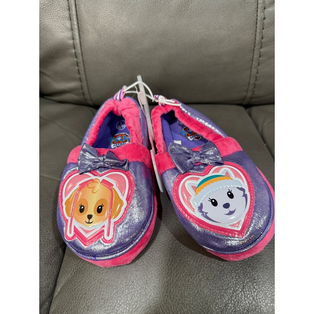 Paw Patrol Skye Everest Girls Purple Pink Metallic Faux Fur Slippers Size 9/10